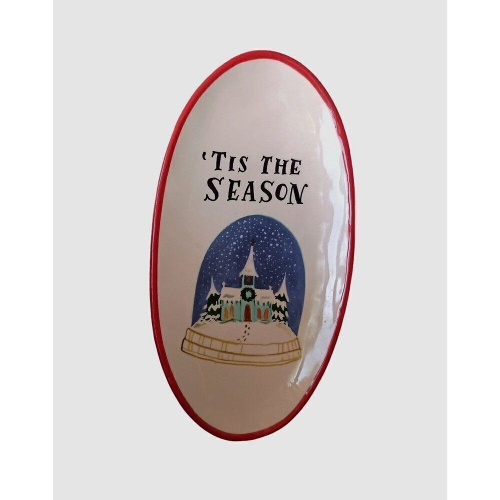 Angela Staehling Booville Magenta Oval Serving Plate 'Tis The Season Christmas